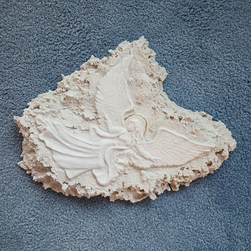 Sandstone Angel With Golden Halo Wall Mural Sculpture Vintage From 1998 Handmade